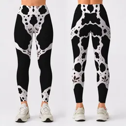 Black White Holstein Cowhide With Autumn Accents For Cozy Ranch Streetwear Women Leggings