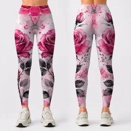 Watercolor Magenta Rose Bouquet Romantic Floral Style For Casual Everyday Outfits Leggings