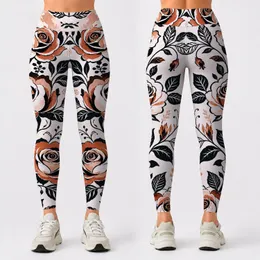Ivory Botanical Rose Vine With Terracotta Accents For Casual Everyday Womens Style Leggings