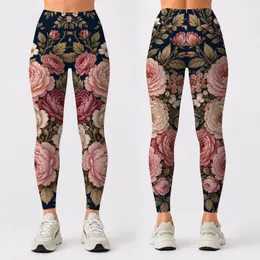 Midnight Navy Vintage Rose Garden Floral Boutique Style For Casual Weekend Outfits Leggings