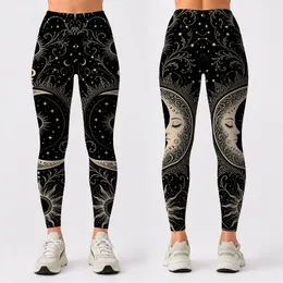 Boho Celestial Moon And Stars Black Ivory Night Sky For Yoga Lounge Festival Style Leggings
