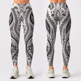 Black Gray Paisley Bandana Boho Ornament For Yoga Studio Lounge And Festival Style Leggings