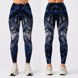 Mystic Wolf Blue Floral Butterfly Fantasy Wildlife For Yoga Gym Festival Women Outfits Leggings
