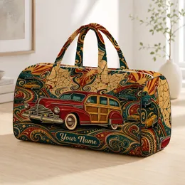 Vintage 1940s Luxury Car Americana Road Trip Retro Travel Gift For Classic Auto Fans Quilted Weekend Bag