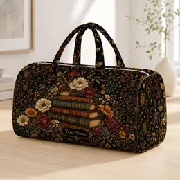 Vintage Library Books With Botanical Florals For Travel Reading Retreats And Book Lovers Quilted Weekend Bag