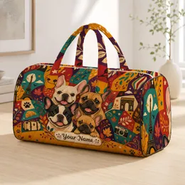 French Bulldog Mosaic Portrait With Autumn Travel Vibes For Dog Moms And Pet Lovers Quilted Weekend Bag