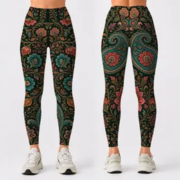 Ornamental Folk Paisley Florals For Boho Yoga, Travel And Festival Daily Wear Looks Leggings