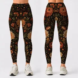Autumn Chrysanthemum And Daisy Florals For Fall Yoga, Fitness And Casual Daily Wear Leggings