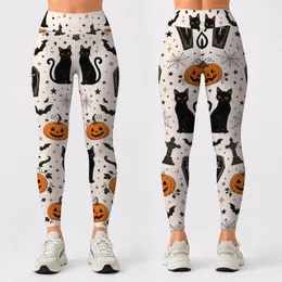 Black Cats Pumpkins Coffins for Halloween Parties and Spooky Season Costume Outfits Leggings
