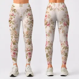 Blush Pink Rose Cottage Garden Floral For Romantic Everyday Outfits And Tea Parties Leggings