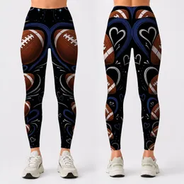 American Football Hearts On Black For Game Day Tailgate Athleisure Sports Mom Fans Leggings