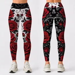 Crimson Red Roses, Black White Filigree Vines And Butterflies For Summer Date Style Leggings