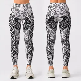 Nordic Tribal Knotwork Ornament For Monochrome Festival Streetwear And Yoga Style Leggings