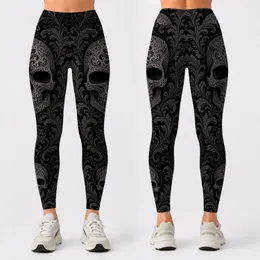 Gothic Bohemian Skulls With Charcoal Baroque Scrolls For Dark Festival Outfit Style Leggings