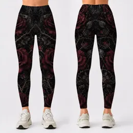 Gothic Crimson Roses With Thorn Vines And Silver Webs For Dark Romance Festival Style Leggings