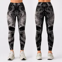 Gothic Ornate Skull With Smoky Roses And Ash For Biker Goth Night Streetwear Women Leggings