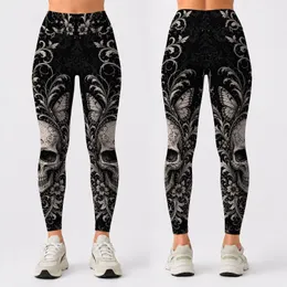 Gothic Baroque Skull Filigree Black Ivory Tattoo Style For Dark Romantic Outfits Leggings
