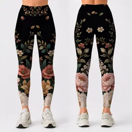 Ivory Rose Botanical Bouquet On Black For Yoga Studio Lounge And Weekend Wear Women Leggings