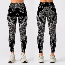 Black Ivory Mandala Floral Henna Paisley Boho Yoga Gym Festival Style Flow For Women Leggings