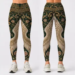Ivory Angel Wings With Celtic Knots And Gold Baroque Florals For Mystical Outfits Leggings