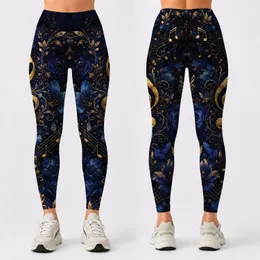 Gold Music Notes And Treble Clefs On Navy Florals For Evening Dance Music Lovers Leggings