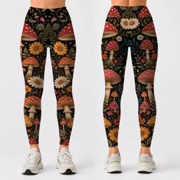 Retro Woodland Mushrooms And Wildflowers For Cottagecore Yoga And Festival Outfits Leggings