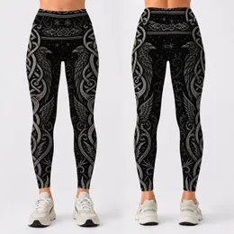 Black Silver Nordic Celtic Knotwork For Winter Gothic Boho Festival Streetwear Style Leggings