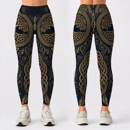 Celtic Tree Of Life Raven Feather Knotwork For Nordic Boho Festival And Yoga Wear Leggings