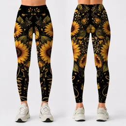 Golden Sunflower Faith Script With Butterflies For Church Outings And Daily Style Leggings