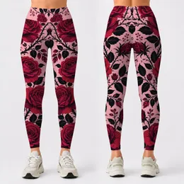 Bold Crimson Rose Floral On Blush Pink For Chic Casual Streetwear And Yoga Style Leggings