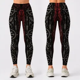 Dark Nordic Rune Sigils With Crimson Viking Motifs For Gothic Streetwear And Festivals Leggings