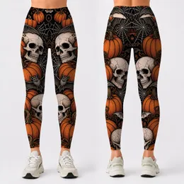 Spooky Pumpkin Skull Bat Halloween All Over Look For Autumn Parties And Gothic Style Leggings