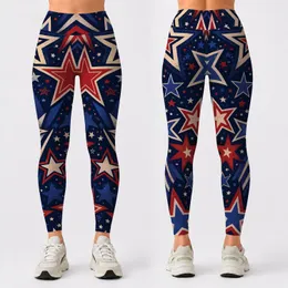 Retro Americana Starburst Stars And Stripes Fourth Of July Fitness Wear For Women Leggings