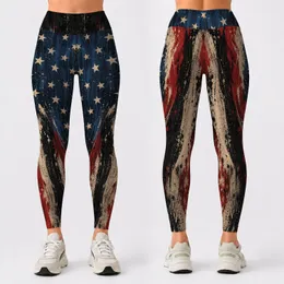 Vintage Distressed Americana Stars And Stripes For Fourth Of July Workouts Women Leggings