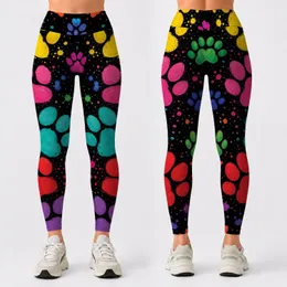 Colorful Paw Marks On Matte Black For Pet Lovers Casual Streetwear Plus Size Style Leggings