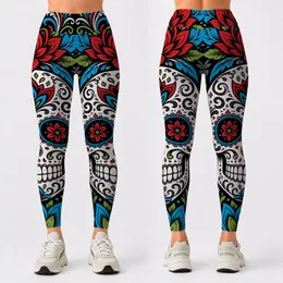 Gothic Sugar Skull Floral Calavera Halloween Festival Yoga Gym Activewear Tattoo Women Leggings