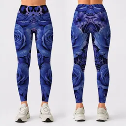 Cobalt Blue Botanical Leopard Roses For Nightlife Glam And Bold Streetwear Style Leggings