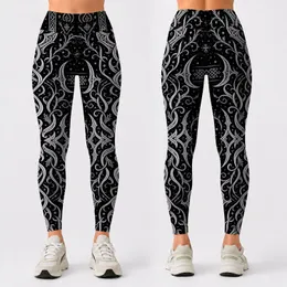 Black Silver Nordic Celtic Knotwork For Winter Gothic Festival Athleisure Women Style Leggings