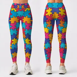 Colorful Jigsaw Puzzle Pieces for Playful Everyday Style and Autism Awareness Gifts Leggings