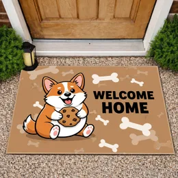 Plump Corgi Dog Cookie Welcome Home - Cheerful Entryway Decor Gift for Pet Parents Doormat