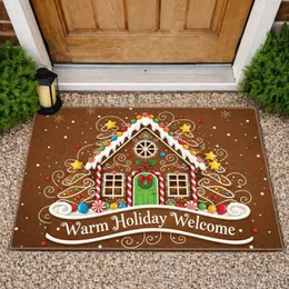 Gingerbread House Candy Cane Wreath Icing Windows Warm Holiday Welcome - Christmas Decor Doormat