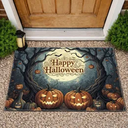 Happy Halloween Jack-O-Lantern Full Moon Bats Dark Forest - Halloween Decor Doormat
