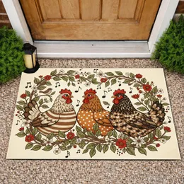 Farmhouse Chickens Wildflower Botanicals - Everyday Rustic Home Decor for Chicken Lover Doormat
