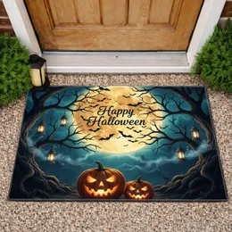 Happy Halloween Jack-o'-lantern Moon Bats Forest - Halloween Party Decor Doormat