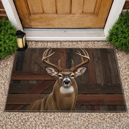 Majestic White-Tailed Deer Buck Antlers - Rustic Wood Planks Home Decor Gift Doormat