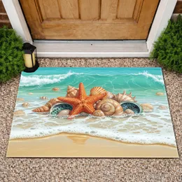 Sun Drenched Beach Starfish Conch Seashells Ocean Wave - Home Decor Gift for Ocean Lover Doormat