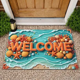 Welcome Ocean Coral Seashell Starfish Beach - Everyday Home Decor Gift Doormat