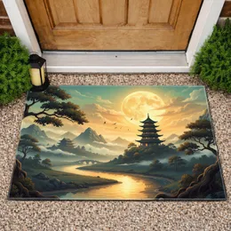 Full Moon Pagoda River Bridge Asian Mountain Landscape - Home Decor Gift Doormat