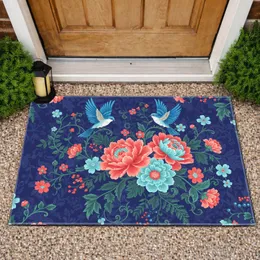 Fantasy Peony Chrysanthemum Bluebird Botanical Garden - Home Decor Gift Doormat