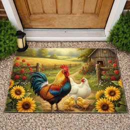 Colorful Rooster Hen Chicks Sunflowers Barn - Farmhouse Decor Gift Doormat